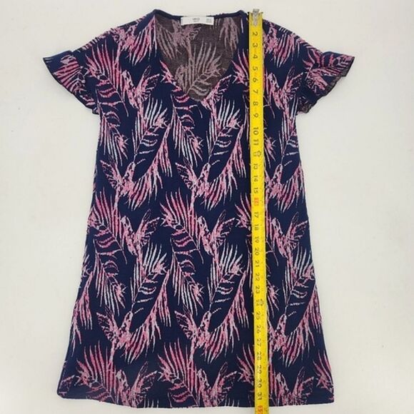 Mango MNG Basics Shift Dress Women Size Extra Small XS Palm Print Flutter Sleeve - Picture 5 of 11